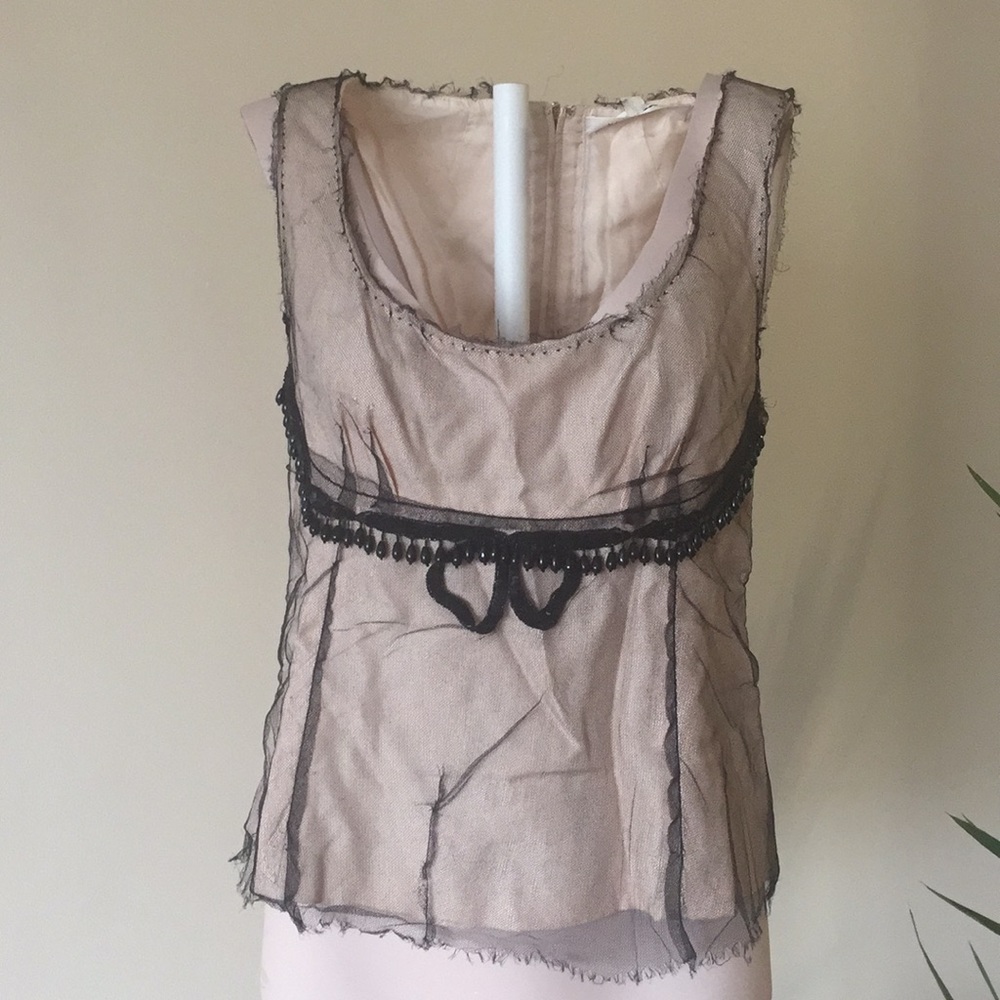 Marc Jacobs black & neutral raw edge beaded Y2K vintage top 4